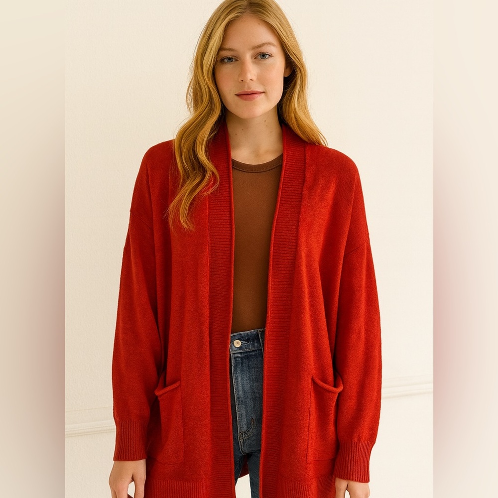 MADEWELL Orange Open-Front Sweater